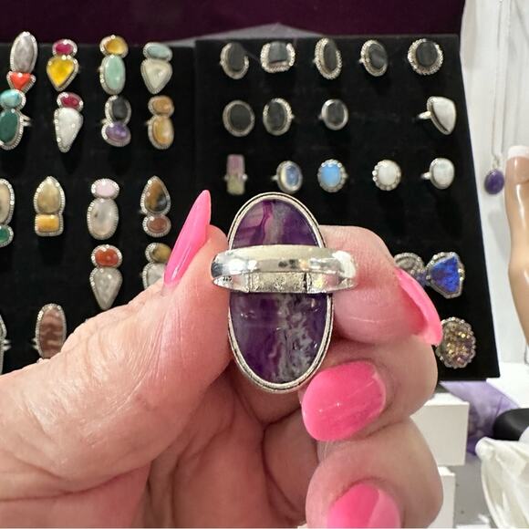 💕 Natural purple stick agate Gemstone ring Silver overlay 
 handmade size 8.5 - Picture 3 of 6